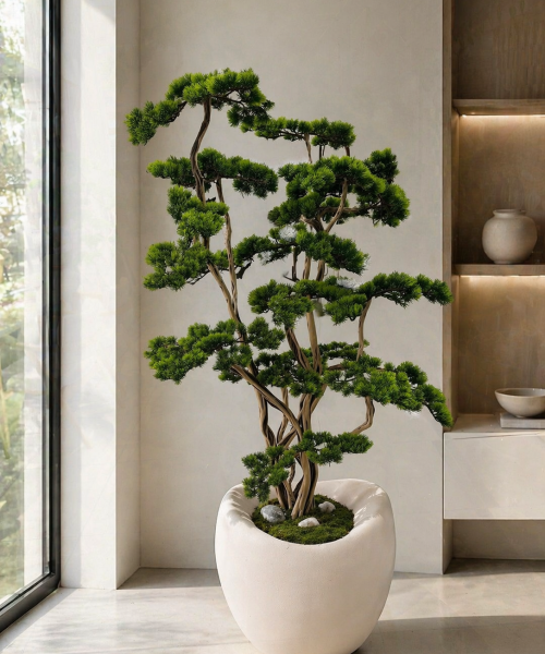 Doğal Gövdeli Beyaz Fiber Saksıda Bonsai Ağacı 180 cm